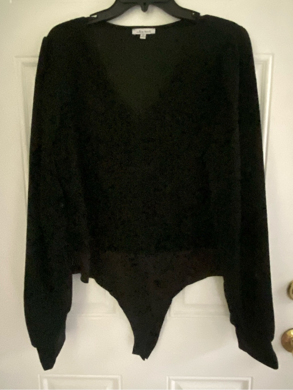 White Birch Black Long Sleeve Bodysuit 2x V-Neck NWOT